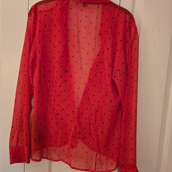 Sheer Guess Red with Black polka Dots women's shirt - Picture 3 of 3
